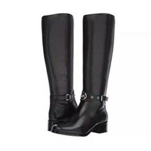 MICHAEL MICHAEL KORS TALL KNEE HIGH LEATHER RIDING BOOT BLACK 7M W BOX PRISTINE!